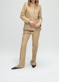 6-button double-breasted linen jacket - Beige
