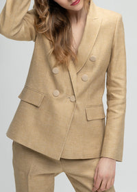 6-button double-breasted linen jacket - Beige
