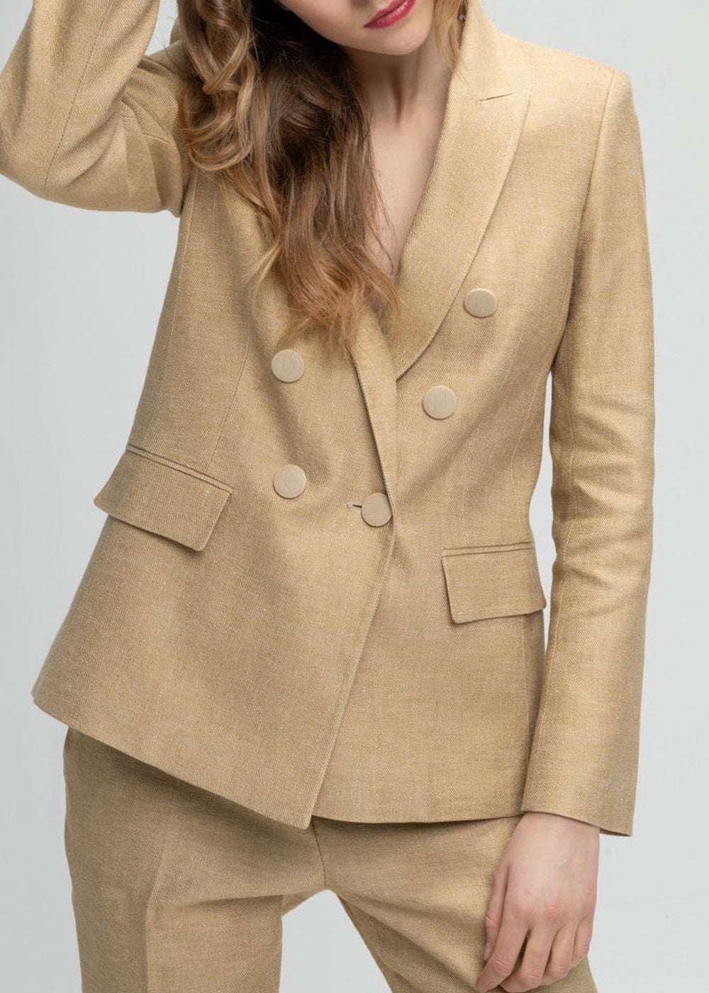 6-button double-breasted linen jacket - Beige