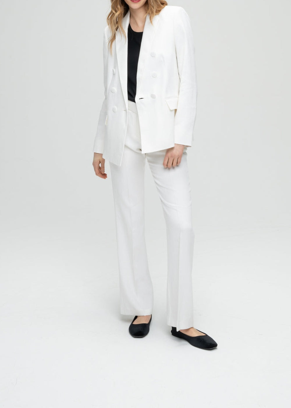 6-button double-breasted linen jacket - Optical White