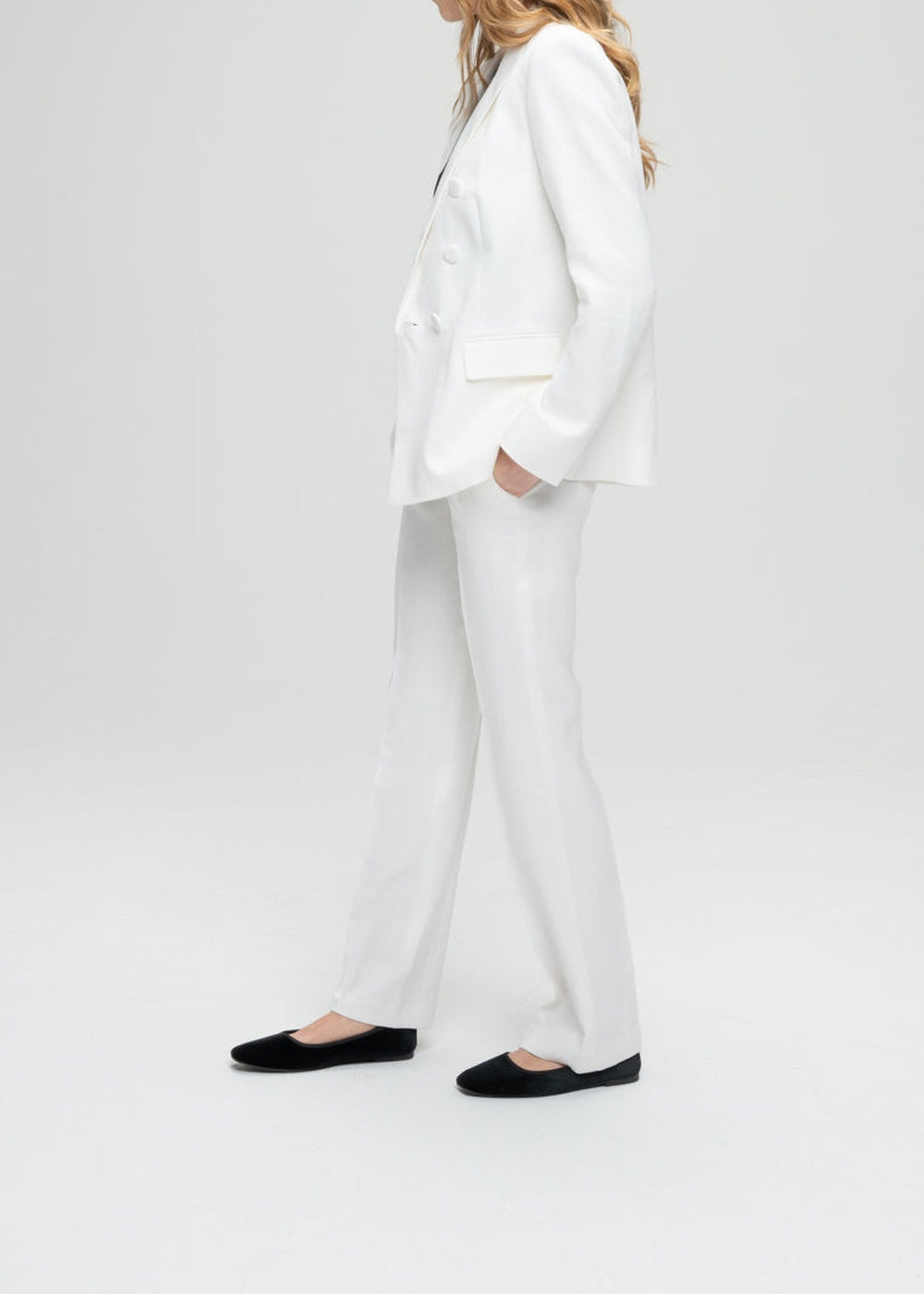 6-button double-breasted linen jacket - Optical White