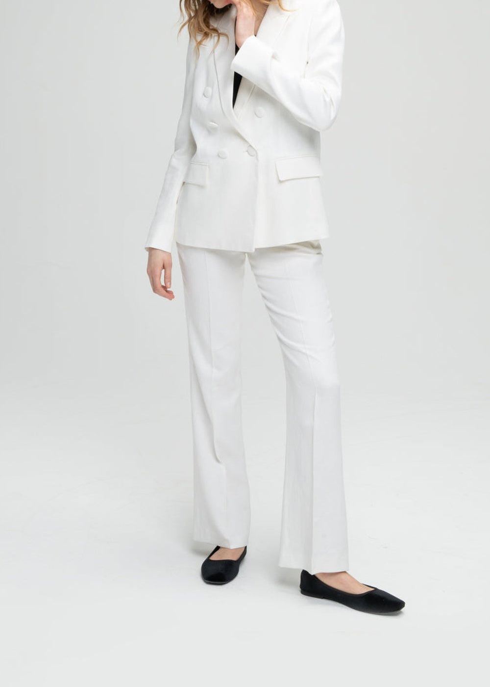 6-button double-breasted linen jacket - Optical White