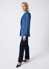 Veste longue en tweed frangee - Bleu Moyen