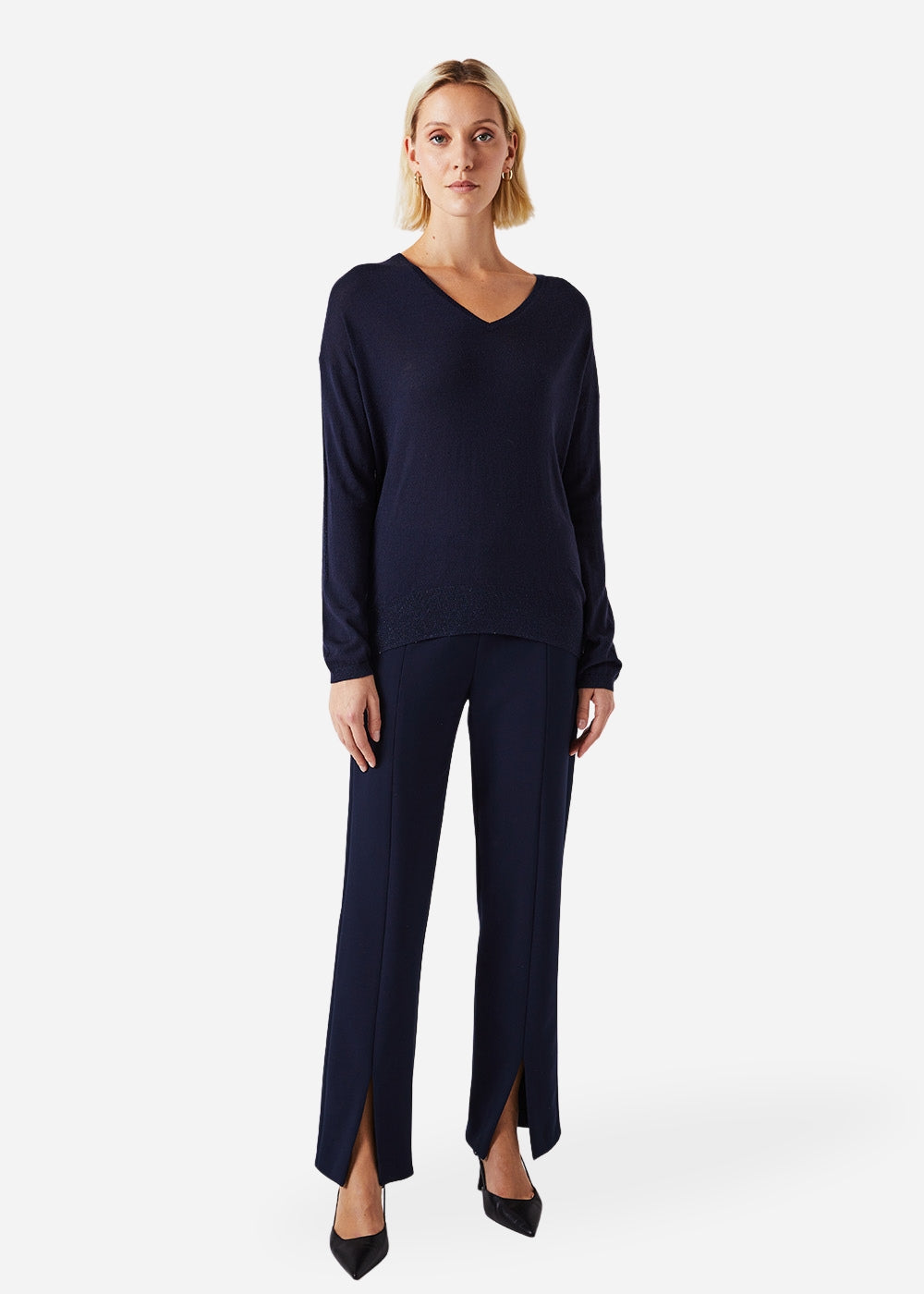 Pantalon droitaves fentes - Marine