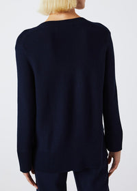 Pull à décolleté lacet en soie - Marine