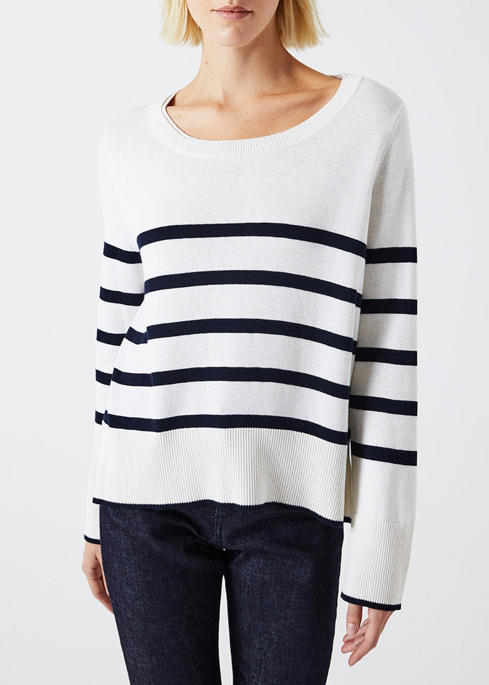 Pull court à rayures en soie - Blanc Cassé