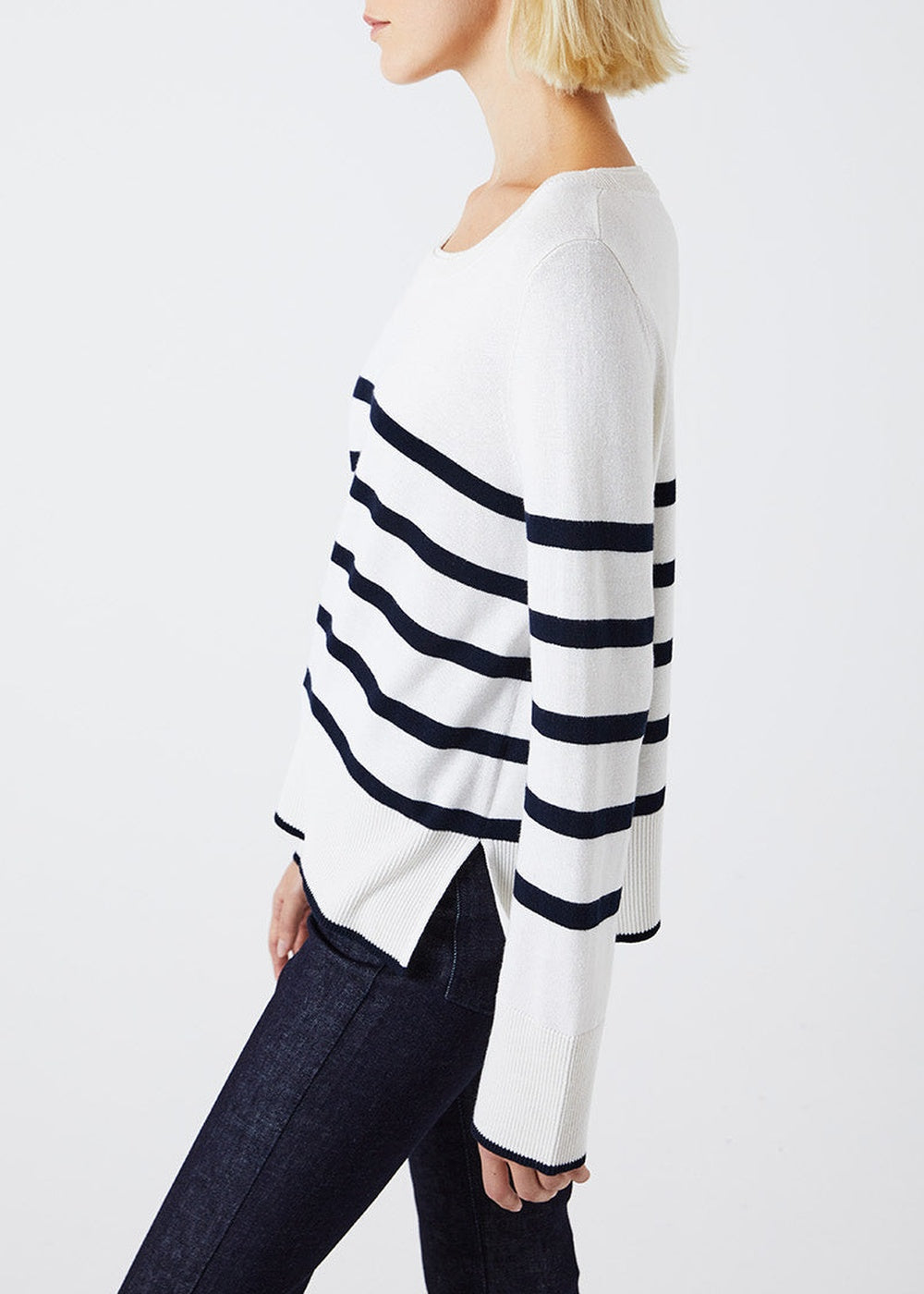 Pull court à rayures en soie - Blanc Cassé