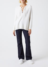 Pull à décolleté lacet en soie - Blanc Cassé