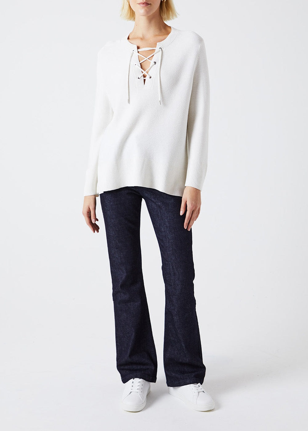 Pull à décolleté lacet en soie - Blanc Cassé