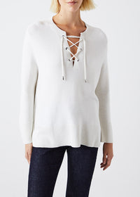 Pull à décolleté lacet en soie - Blanc Cassé