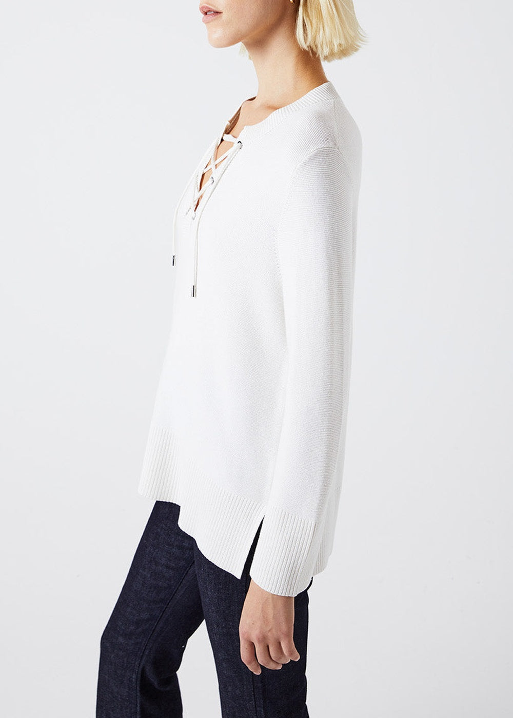 Pull à décolleté lacet en soie - Blanc Cassé