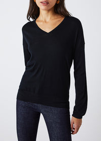 Pull classqieu col V en laine - Noir