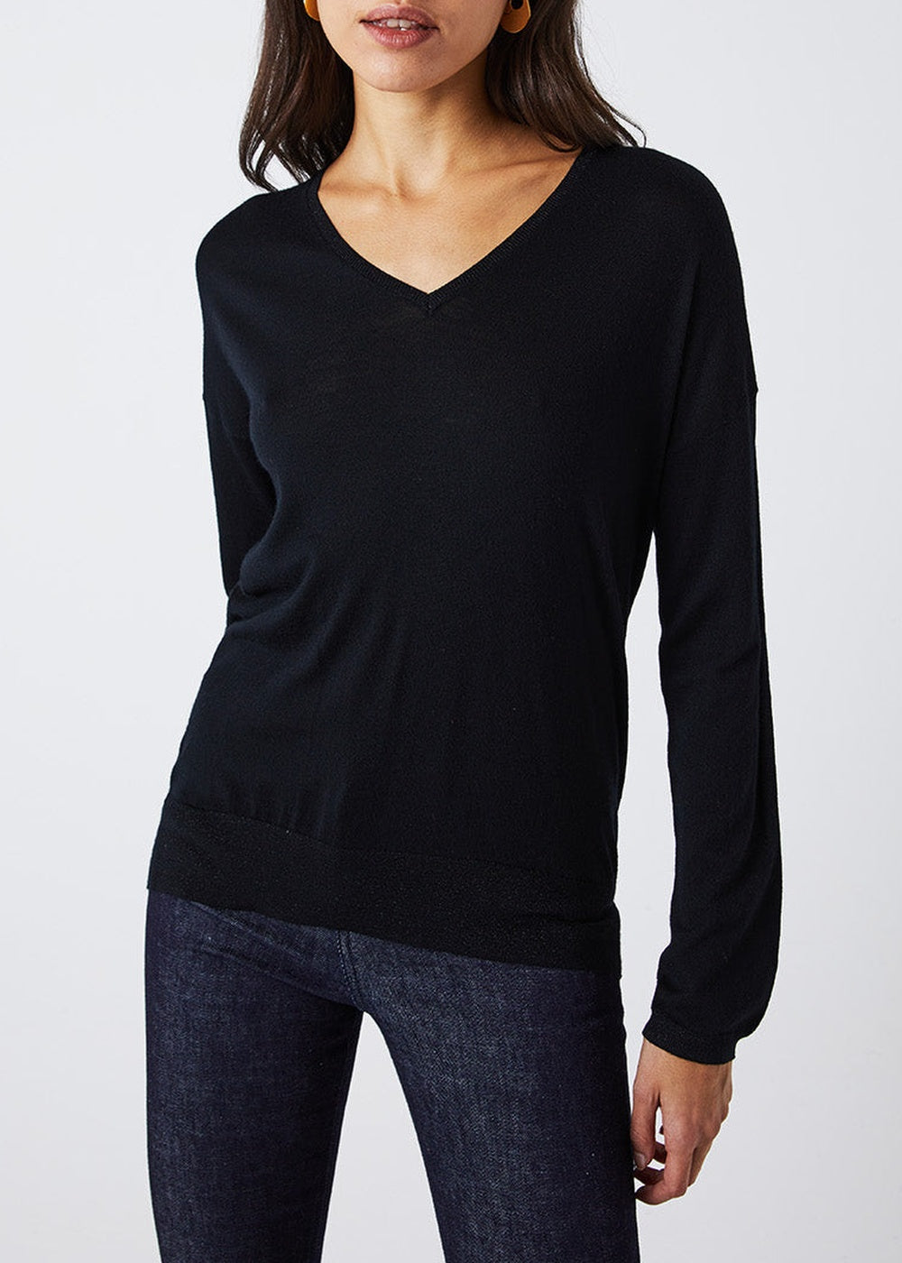 Pull classqieu col V en laine - Noir