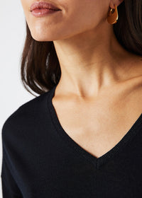 Pull classqieu col V en laine - Noir