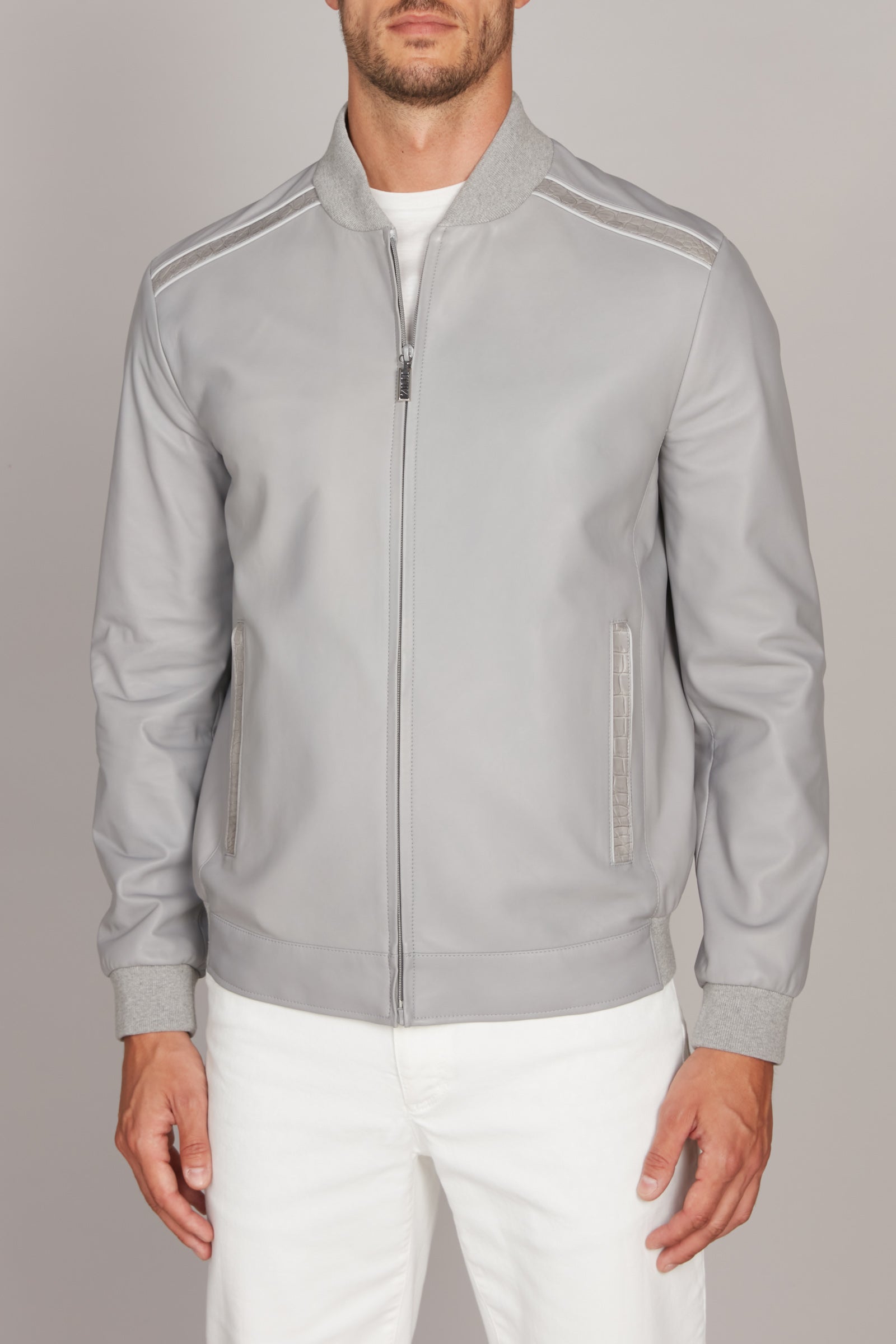 Bomber à empiècements en cuir - Gris