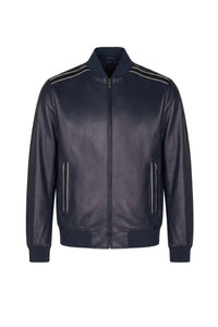 Bomber jacket with leather stripes - Blue