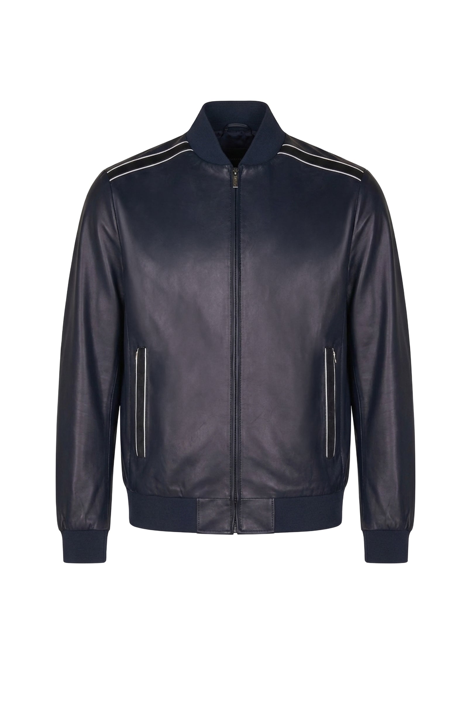 Bomber jacket with leather stripes - Blue