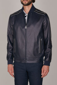 Bomber jacket with leather stripes - Blue