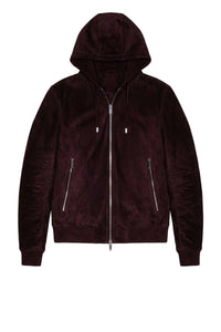 Blouson à capuche en cuir - Bordeaux