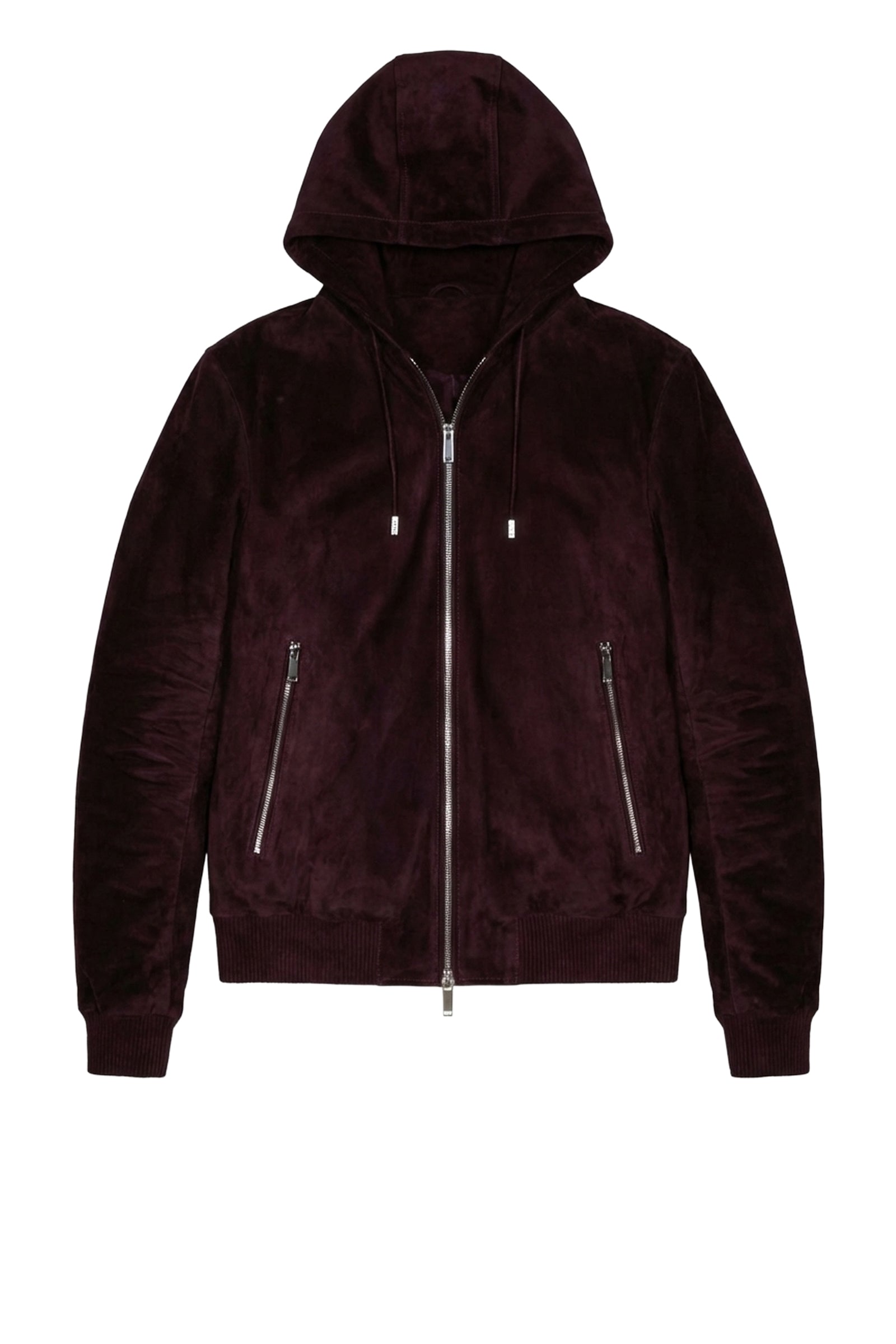 Blouson à capuche en cuir - Bordeaux