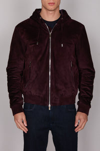 Blouson à capuche en cuir - Bordeaux