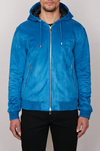 Blouson à capuche et motif en cuir - Bleu