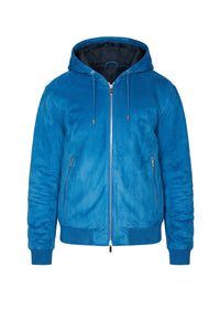 Blouson à capuche et motif en cuir - Bleu