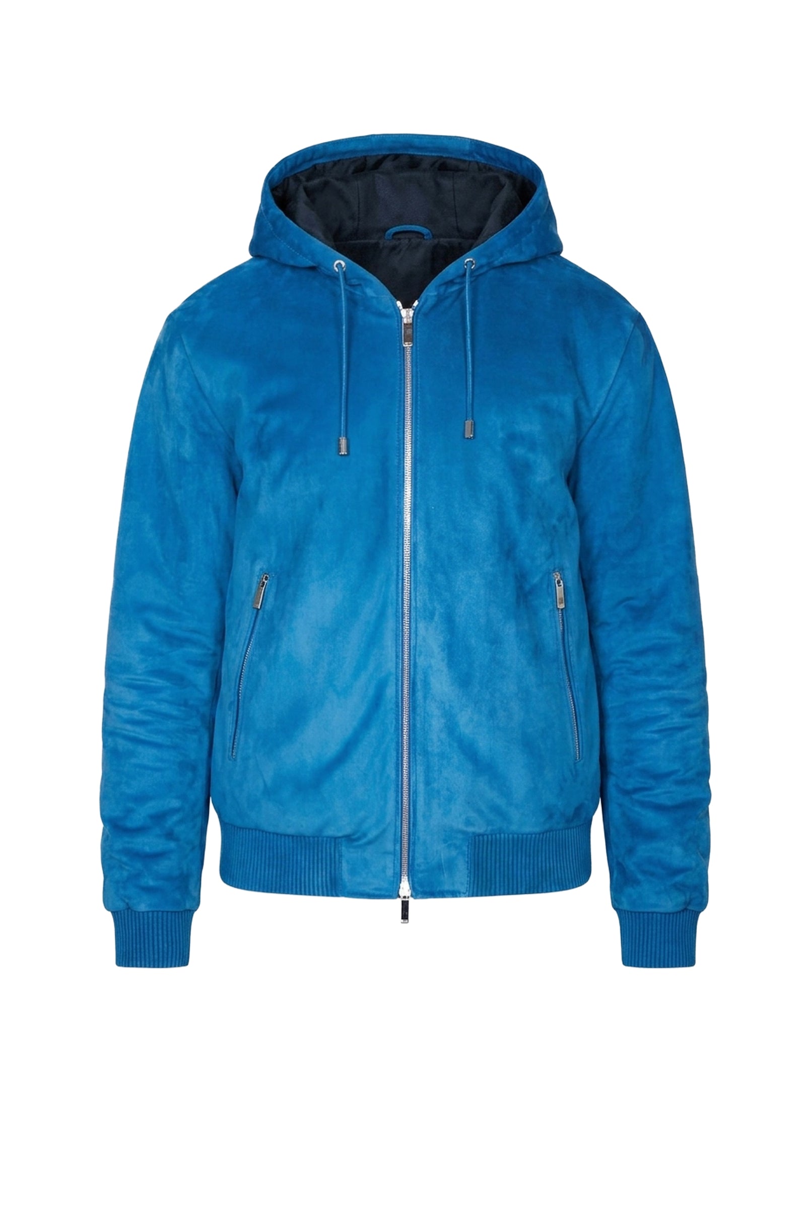 Blouson à capuche et motif en cuir - Bleu