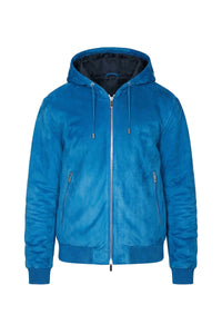 Zip-up suede hooded jacket - Blue