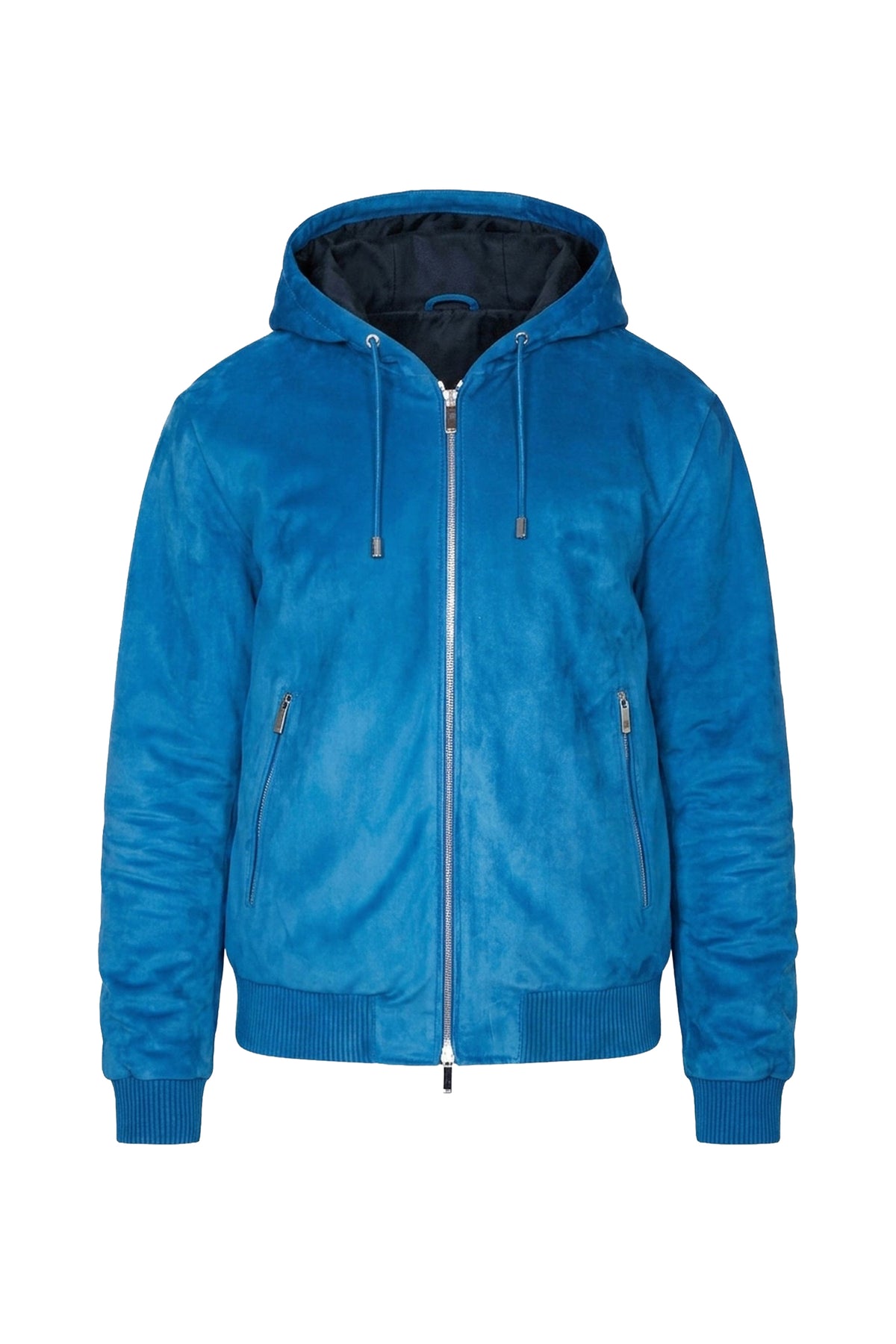 Zip-up suede hooded jacket - Blue