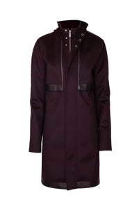 Manteau à capuche et empiècements en laine - Bordeaux