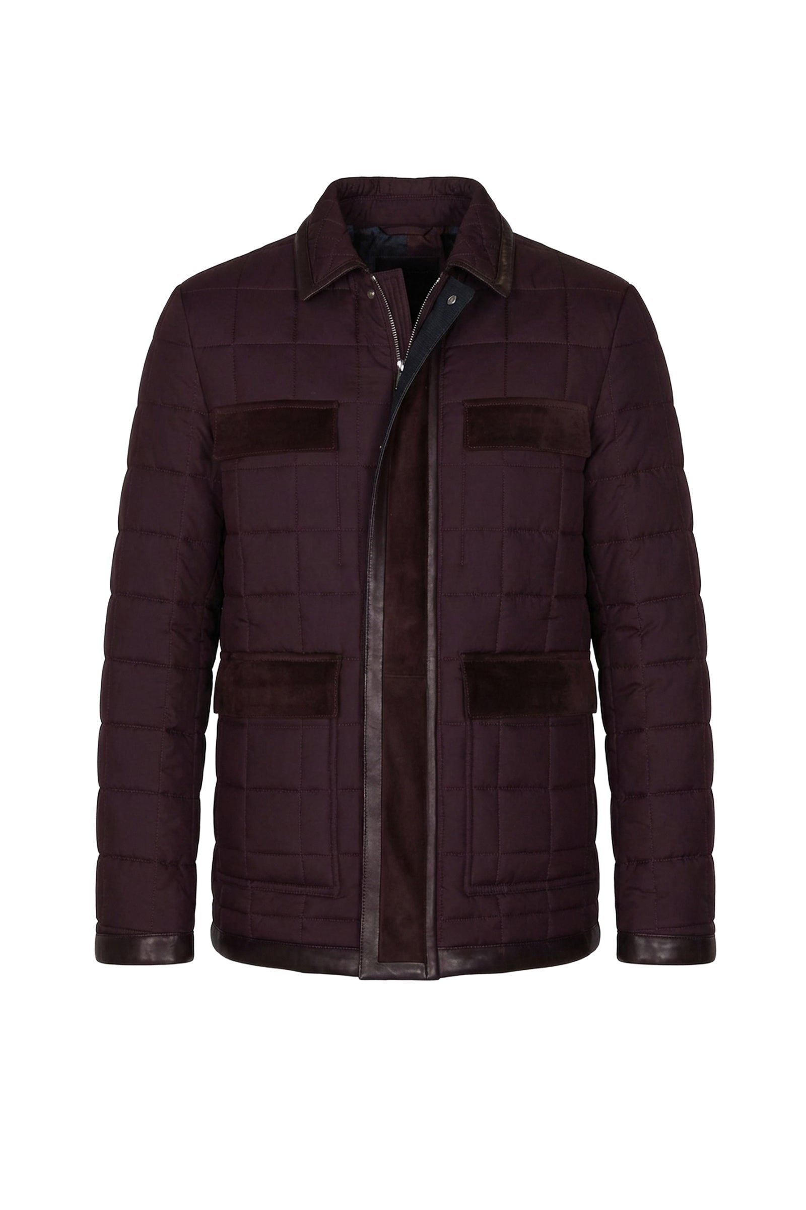 Blouson matelassé empiècements en soie - Bordeaux & Marron