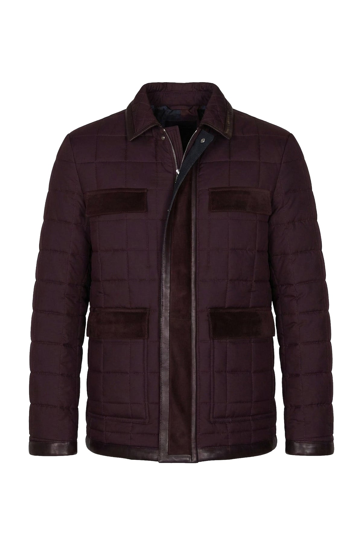 Quilted jacket with silk panels - Bordeaux & Brown