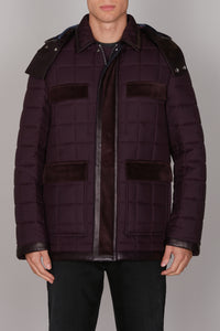 Blouson matelassé empiècements en soie - Bordeaux & Marron