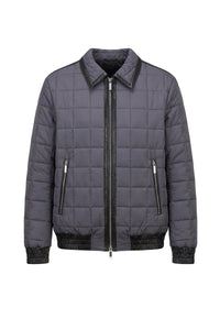 Blouson matelassé en soie et cuir - Gris & Noir
