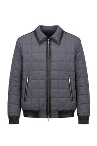 Quilted silk and leather jacket - Grey & Black