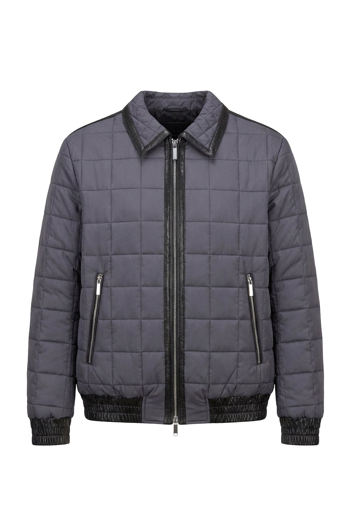 Quilted silk and leather jacket - Grey & Black