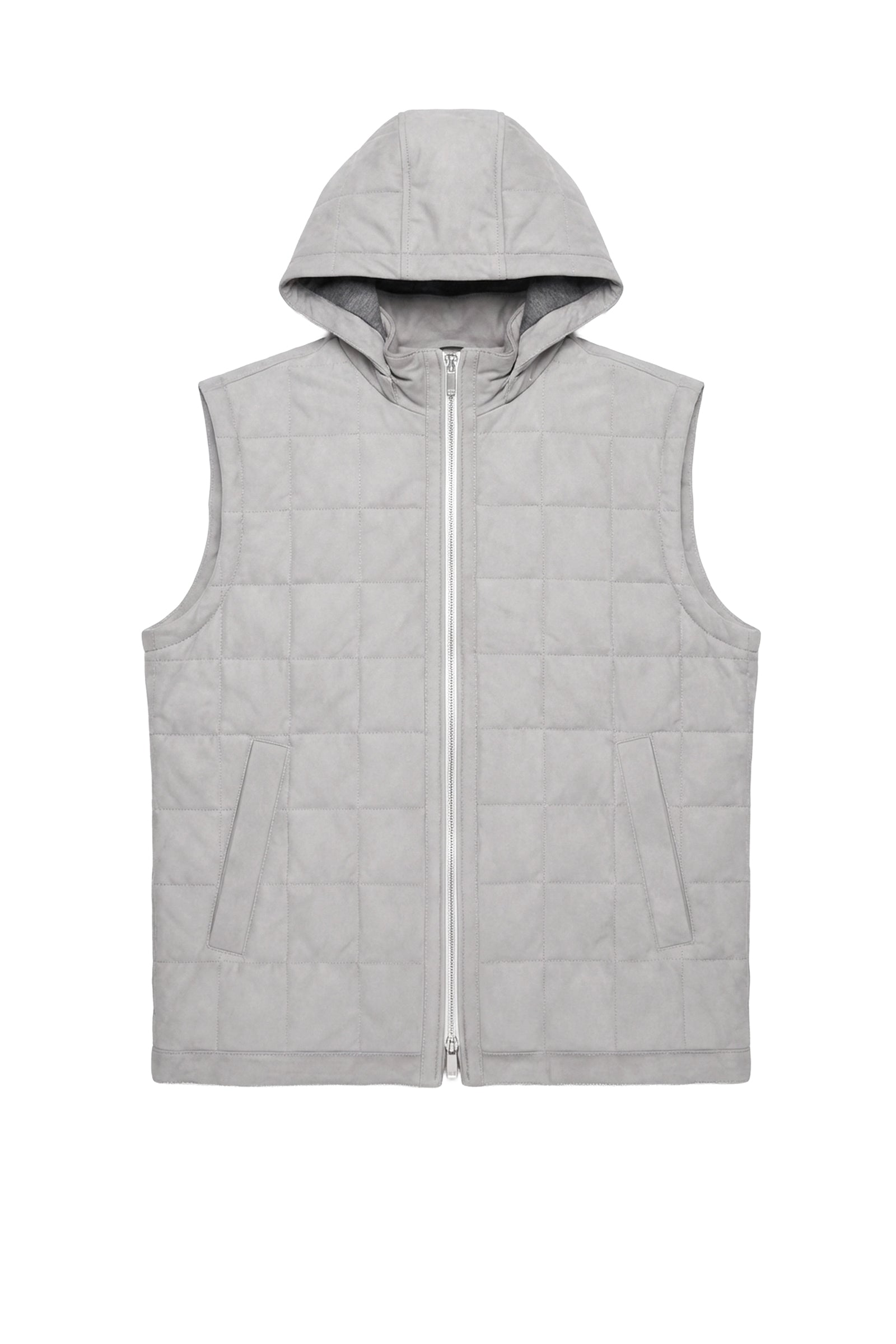 Quilted leather waistcoat with check pattern - Grey