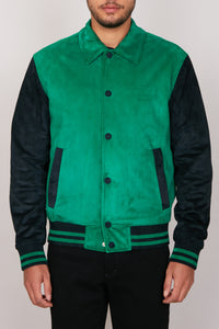 Blouson aviateur en velours - Vert & Bleu