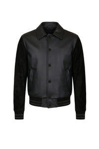 Blouson bi-matière en cuir exotique et daim - Noir