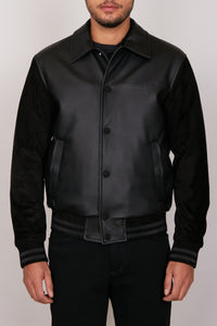 Blouson bi-matière en cuir exotique et daim - Noir