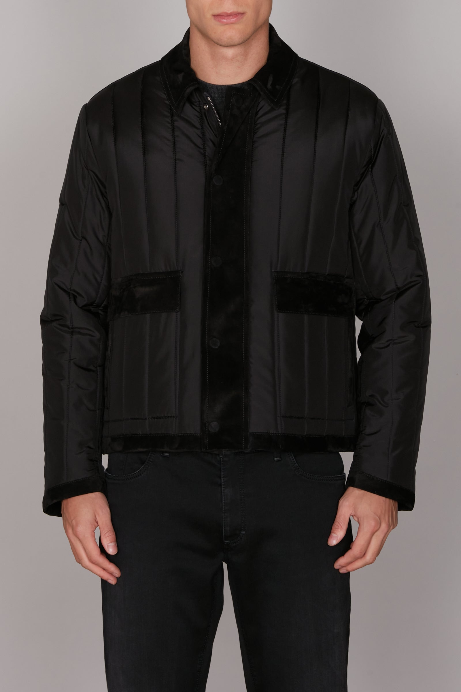 Blouson matelassé en soie - Noir