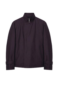 Blouson à rabat asymétrique en laine et cuir - Violet