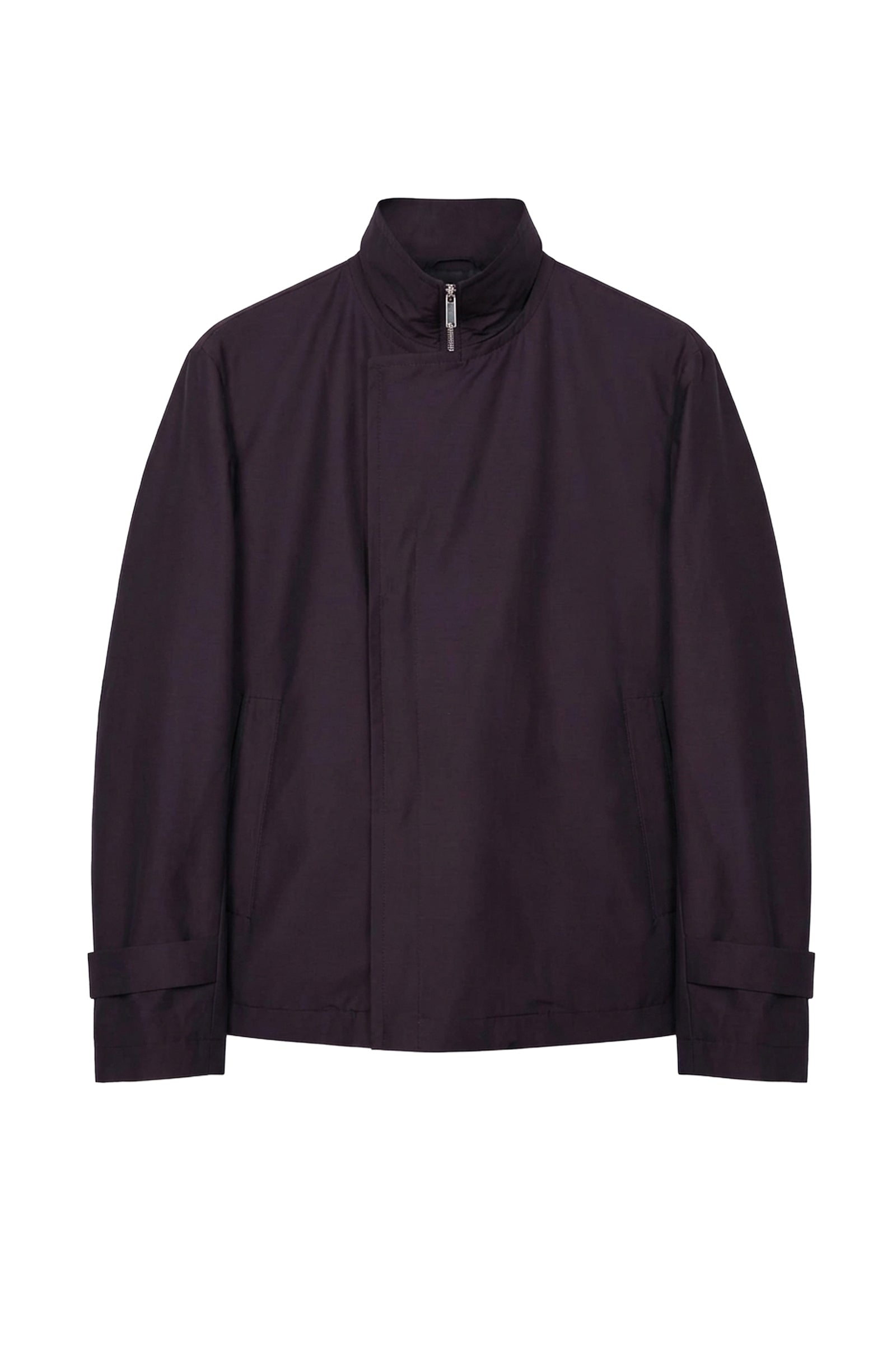 Blouson à rabat asymétrique en laine et cuir - Violet