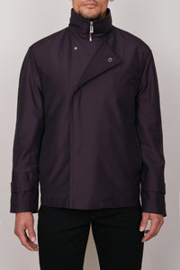 Blouson à rabat asymétrique en laine et cuir - Violet