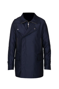 Parka à fermeture asymétrique en laine - Bleu