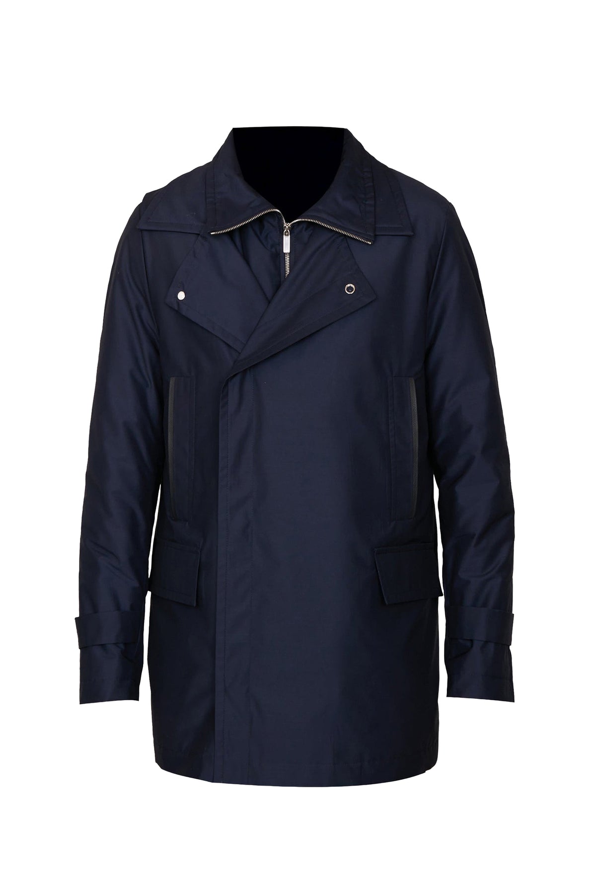 Parka à fermeture asymétrique en laine - Bleu