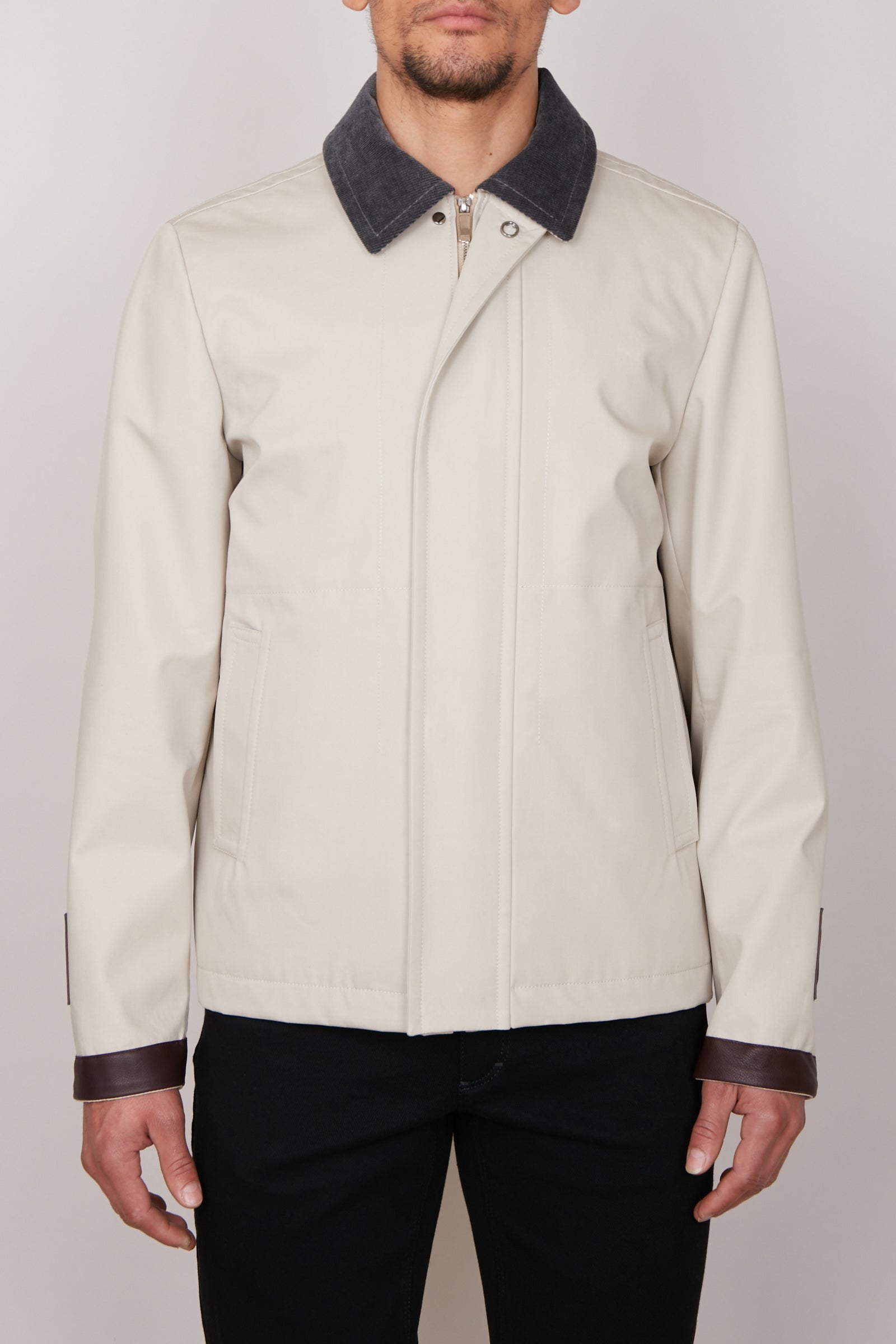 Blouson à col côtelé - Beige & Gris