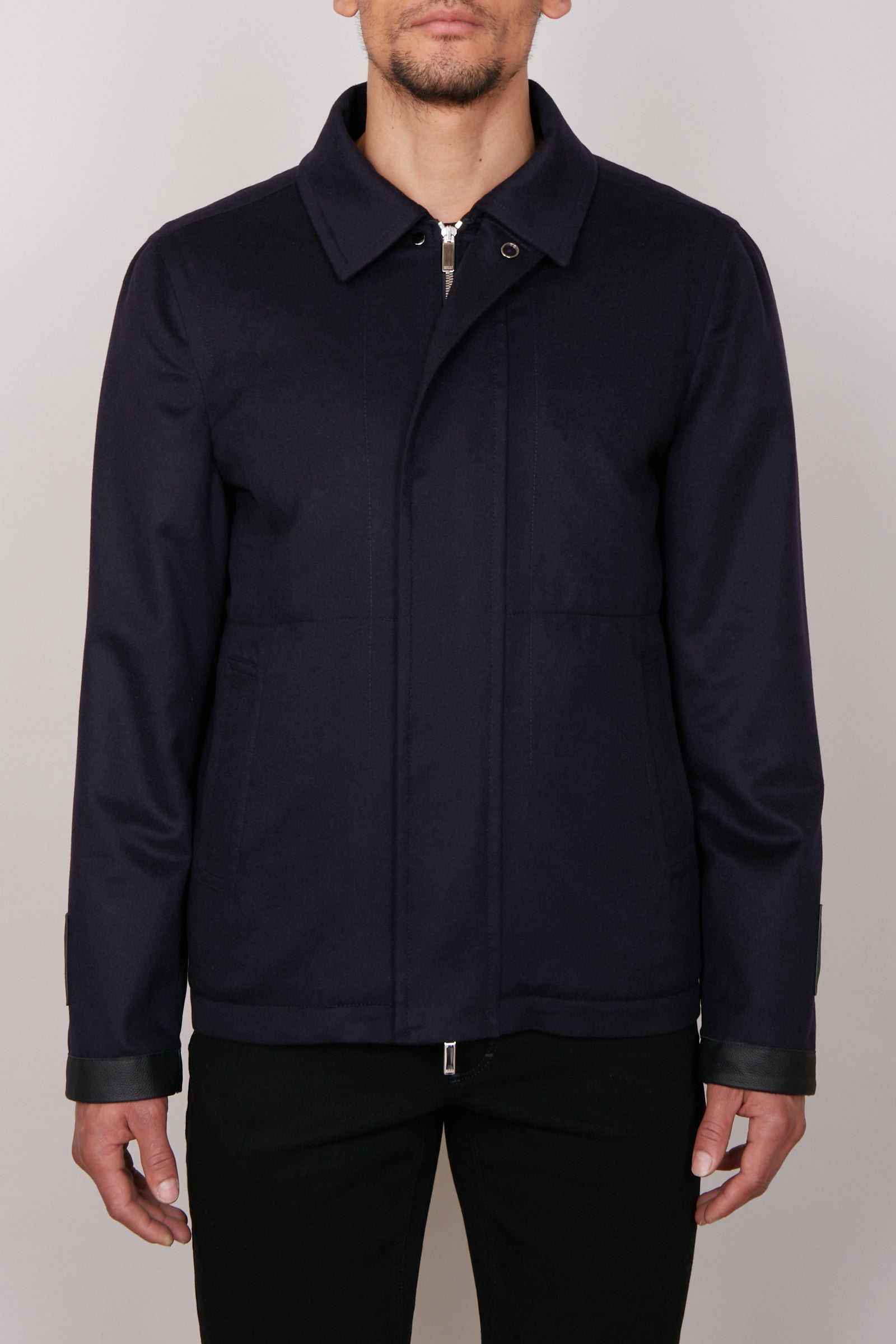 Blouson à surpiqûres en cachemire - Bleu & Noir