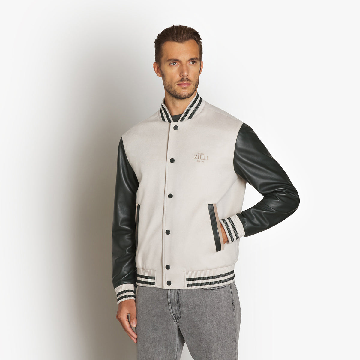 Bomber bi-matière à logo - Pale Fawn
